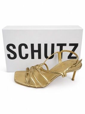 SCHUTZ Octavia Metallic Gold Strappy Slingback Heels NIB